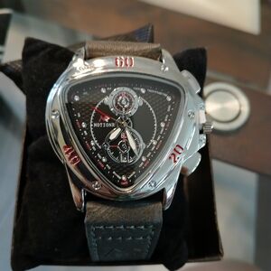 Silver and Black  Quartz Watch with Red Accents
